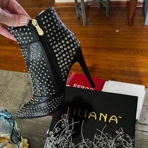 Liliana Black and Silver Studded Heels